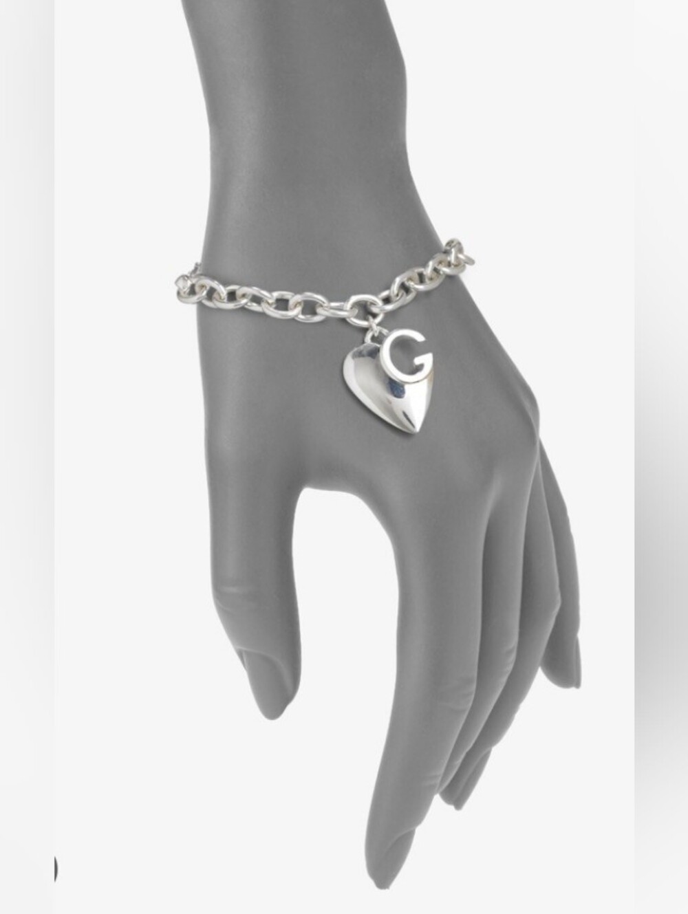🫰Gucci 925 Sterling Silver Heart Charm Link Bracelet GG design - Picture 3 of 7